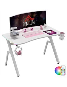 HOMCOM RGB 120 x 66cm Gaming Desk, Computer Table with Carbon Fibre Surface, Headphone Hook, Cup Holder, Controller Rack, Home O