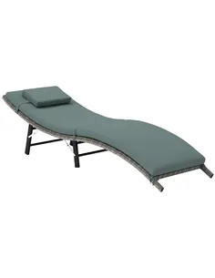 Outsunny Rattan Folding Sun Lounger Outdoor Chair with Cushion and Pillow Mixed Grey