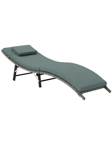 Outsunny Rattan Folding Sun Lounger Outdoor Chair with Cushion and Pillow Mixed Grey