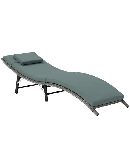 Outsunny Rattan Folding Sun Lounger Outdoor Chair with Cushion and Pillow Mixed Grey