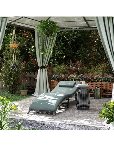 Outsunny Rattan Folding Sun Lounger Outdoor Chair with Cushion and Pillow Mixed Grey