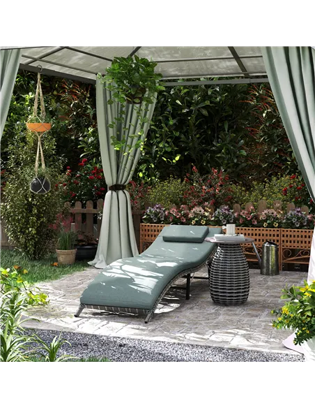 Outsunny Rattan Folding Sun Lounger Outdoor Chair with Cushion and Pillow Mixed Grey