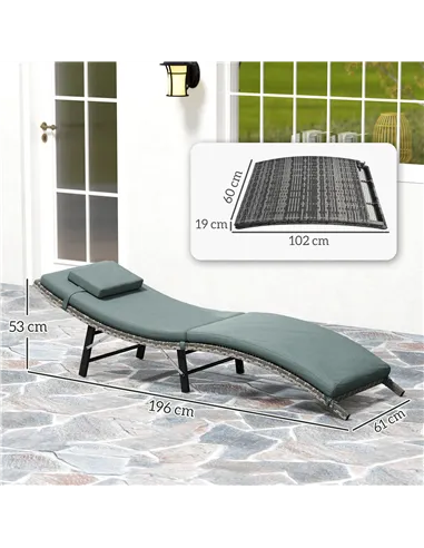 Outsunny Rattan Folding Sun Lounger Outdoor Chair with Cushion and Pillow Mixed Grey