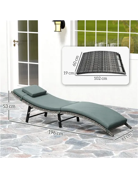 Outsunny Rattan Folding Sun Lounger Outdoor Chair with Cushion and Pillow Mixed Grey