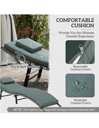 Outsunny Rattan Folding Sun Lounger Outdoor Chair with Cushion and Pillow Mixed Grey