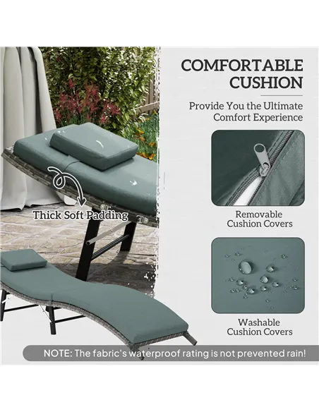 Outsunny Rattan Folding Sun Lounger Outdoor Chair with Cushion and Pillow Mixed Grey