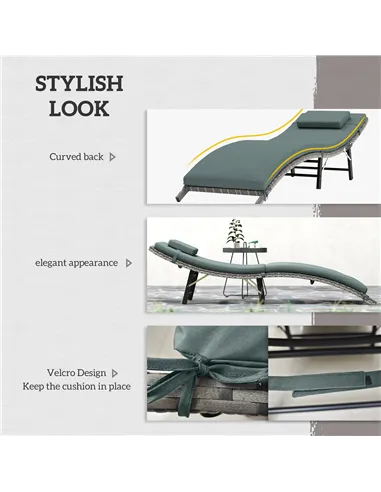 Outsunny Rattan Folding Sun Lounger Outdoor Chair with Cushion and Pillow Mixed Grey