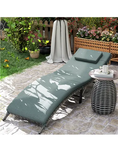 Outsunny Rattan Folding Sun Lounger Outdoor Chair with Cushion and Pillow Mixed Grey