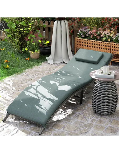 Outsunny Rattan Folding Sun Lounger Outdoor Chair with Cushion and Pillow Mixed Grey