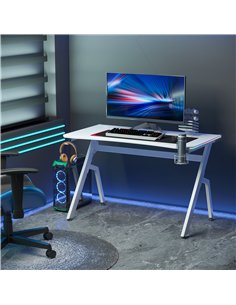 HOMCOM RGB 120 x 66cm Gaming Desk, Computer Table with Carbon Fibre Surface, Headphone Hook, Cup Holder, Controller Rack, Home O 2
