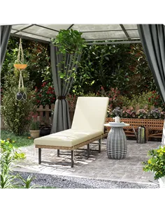 Outsunny Single Folding Rattan Sun Lounger, with Cushion - Grey 2