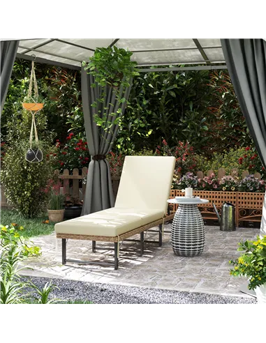 Outsunny Single Folding Rattan Sun Lounger, with Cushion - Grey