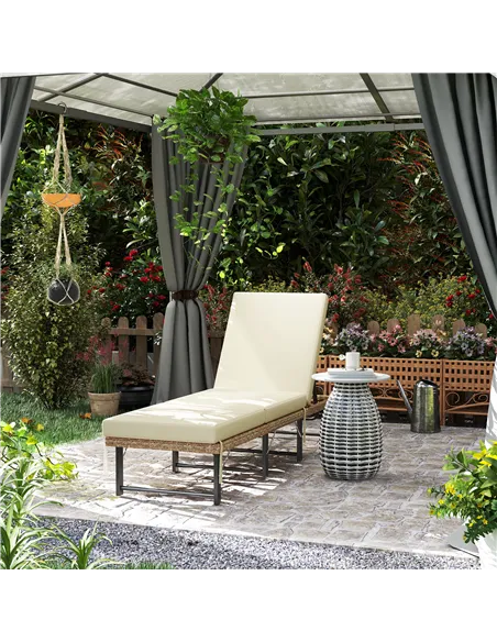 Outsunny Single Folding Rattan Sun Lounger, with Cushion - Grey