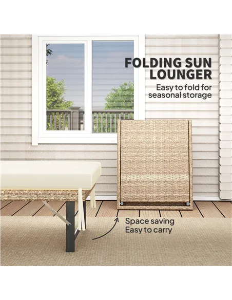 Outsunny Single Folding Rattan Sun Lounger, with Cushion - Grey