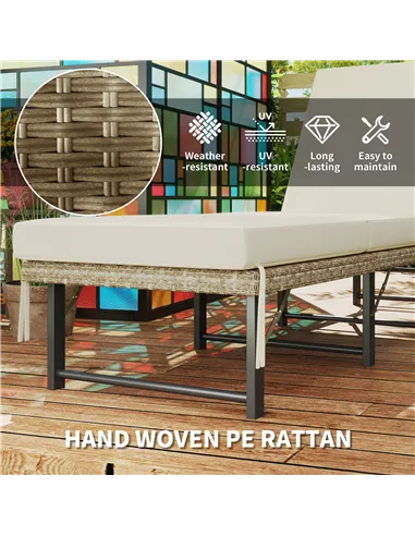 Outsunny Single Folding Rattan Sun Lounger, with Cushion - Grey