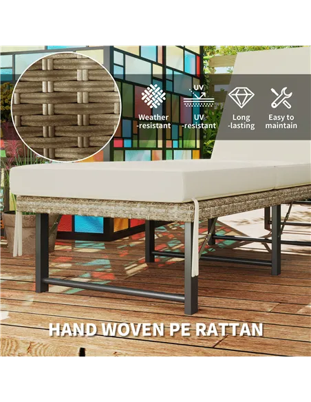 Outsunny Single Folding Rattan Sun Lounger, with Cushion - Grey