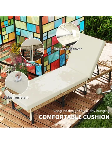 Outsunny Single Folding Rattan Sun Lounger, with Cushion - Grey