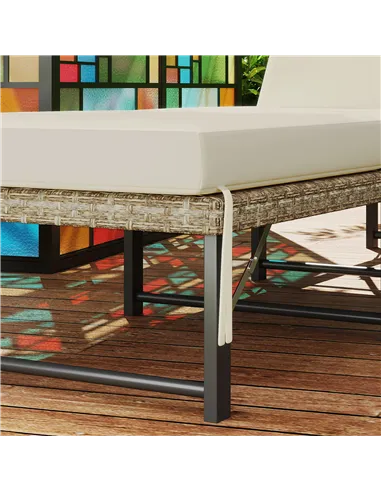 Outsunny Single Folding Rattan Sun Lounger, with Cushion - Grey