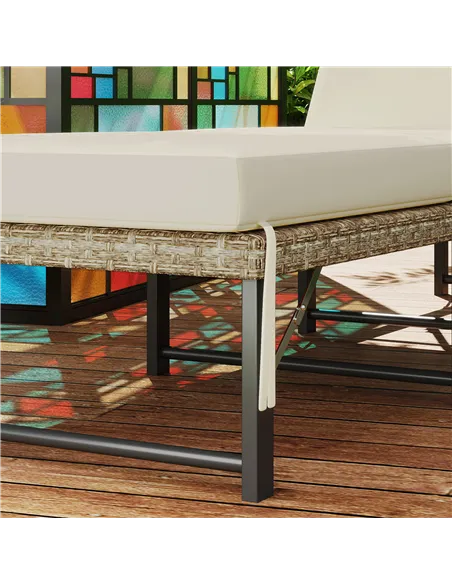 Outsunny Single Folding Rattan Sun Lounger, with Cushion - Grey