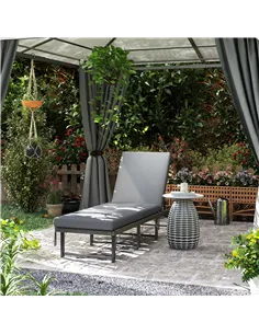 Outsunny Single Folding Rattan Sun Lounger, with Cushion - Grey 2