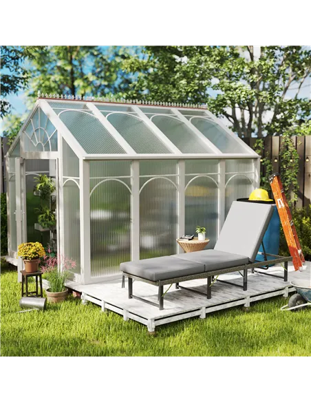 Outsunny Single Folding Rattan Sun Lounger, with Cushion - Grey