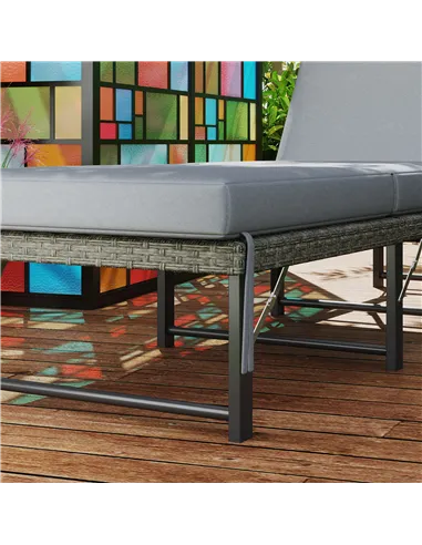 Outsunny Single Folding Rattan Sun Lounger, with Cushion - Grey