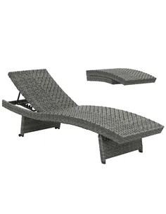 Outsunny Outdoor PE Rattan Sun Lounger, Folding Wicker Garden Lounger Recliner with 4-Level Adjustable Backrest, Rolling Sunbed 