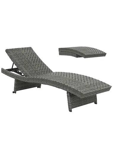 Outsunny Outdoor PE Rattan Sun Lounger, Folding Wicker Garden Lounger Recliner with 4-Level Adjustable Backrest, Rolling Sunbed 