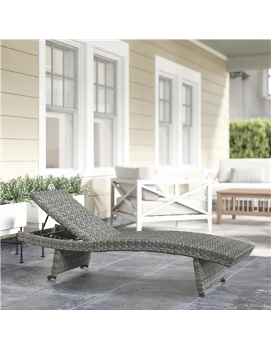 Outsunny Outdoor PE Rattan Sun Lounger, Folding Wicker Garden Lounger Recliner with 4-Level Adjustable Backrest, Rolling Sunbed 