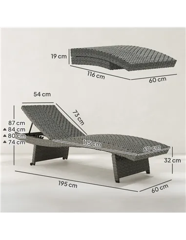 Outsunny Outdoor PE Rattan Sun Lounger, Folding Wicker Garden Lounger Recliner with 4-Level Adjustable Backrest, Rolling Sunbed 