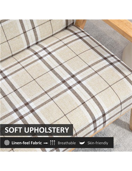 HOMCOM Compact Loveseat Couch Double Seat Sofa with Lattice Pattern and Rubber Wood Frame Beige and Coffee