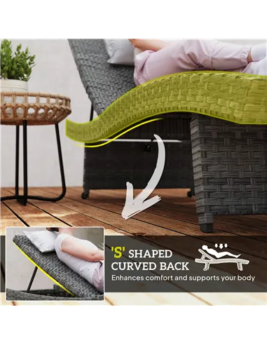 Outsunny Outdoor PE Rattan Sun Lounger, Folding Wicker Garden Lounger Recliner with 4-Level Adjustable Backrest, Rolling Sunbed 