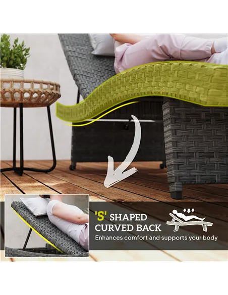 Outsunny Outdoor PE Rattan Sun Lounger, Folding Wicker Garden Lounger Recliner with 4-Level Adjustable Backrest, Rolling Sunbed 