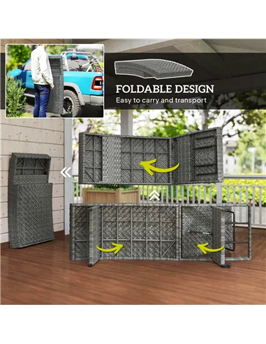 Outsunny Outdoor PE Rattan Sun Lounger, Folding Wicker Garden Lounger Recliner with 4-Level Adjustable Backrest, Rolling Sunbed 