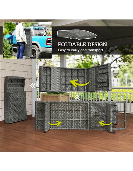 Outsunny Outdoor PE Rattan Sun Lounger, Folding Wicker Garden Lounger Recliner with 4-Level Adjustable Backrest, Rolling Sunbed 