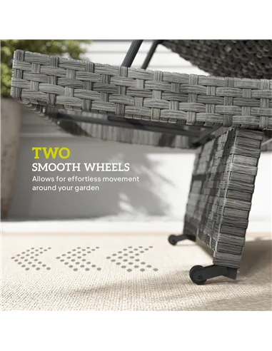 Outsunny Outdoor PE Rattan Sun Lounger, Folding Wicker Garden Lounger Recliner with 4-Level Adjustable Backrest, Rolling Sunbed 