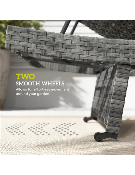 Outsunny Outdoor PE Rattan Sun Lounger, Folding Wicker Garden Lounger Recliner with 4-Level Adjustable Backrest, Rolling Sunbed 