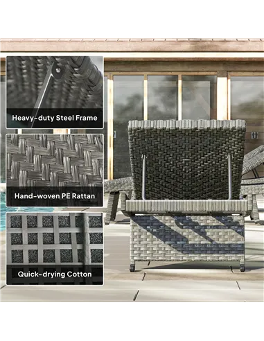 Outsunny Outdoor PE Rattan Sun Lounger, Folding Wicker Garden Lounger Recliner with 4-Level Adjustable Backrest, Rolling Sunbed 