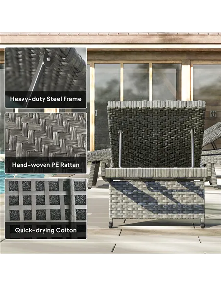 Outsunny Outdoor PE Rattan Sun Lounger, Folding Wicker Garden Lounger Recliner with 4-Level Adjustable Backrest, Rolling Sunbed 