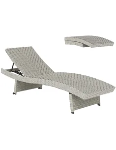 Outsunny Outdoor PE Rattan Sun Lounger, Folding Wicker Garden Lounger Recliner with 4-Level Adjustable Backrest, Rolling Sunbed 