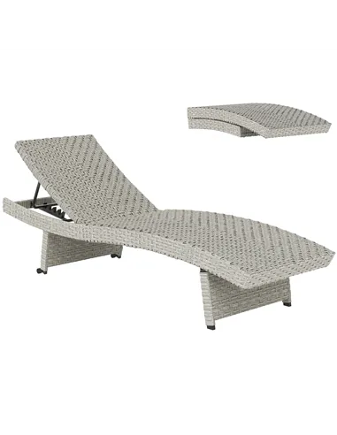 Outsunny Outdoor PE Rattan Sun Lounger, Folding Wicker Garden Lounger Recliner with 4-Level Adjustable Backrest, Rolling Sunbed 