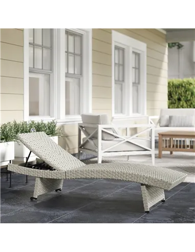 Outsunny Outdoor PE Rattan Sun Lounger, Folding Wicker Garden Lounger Recliner with 4-Level Adjustable Backrest, Rolling Sunbed 