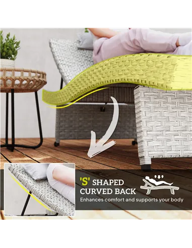 Outsunny Outdoor PE Rattan Sun Lounger, Folding Wicker Garden Lounger Recliner with 4-Level Adjustable Backrest, Rolling Sunbed 