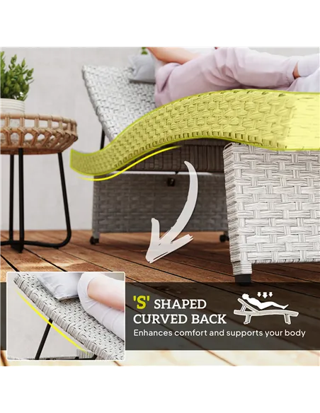 Outsunny Outdoor PE Rattan Sun Lounger, Folding Wicker Garden Lounger Recliner with 4-Level Adjustable Backrest, Rolling Sunbed 