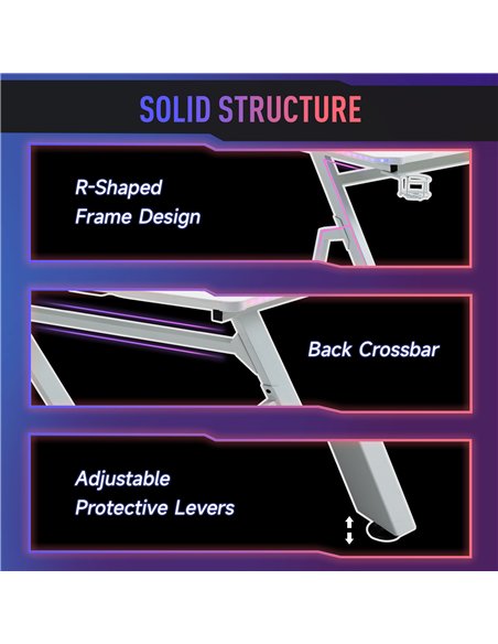 HOMCOM RGB 120 x 66cm Gaming Desk, Computer Table with Carbon Fibre Surface, Headphone Hook, Cup Holder, Controller Rack, Home O