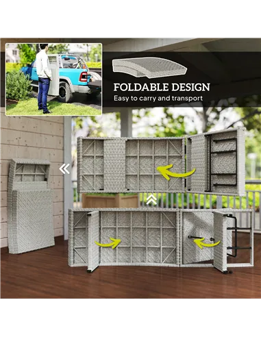 Outsunny Outdoor PE Rattan Sun Lounger, Folding Wicker Garden Lounger Recliner with 4-Level Adjustable Backrest, Rolling Sunbed 