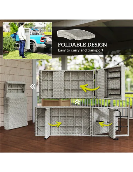 Outsunny Outdoor PE Rattan Sun Lounger, Folding Wicker Garden Lounger Recliner with 4-Level Adjustable Backrest, Rolling Sunbed 