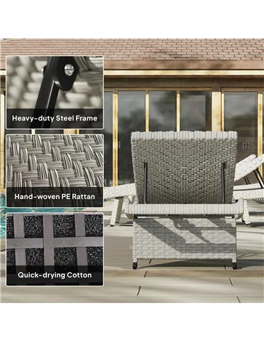 Outsunny Outdoor PE Rattan Sun Lounger, Folding Wicker Garden Lounger Recliner with 4-Level Adjustable Backrest, Rolling Sunbed 