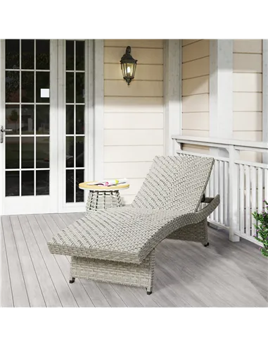 Outsunny Outdoor PE Rattan Sun Lounger, Folding Wicker Garden Lounger Recliner with 4-Level Adjustable Backrest, Rolling Sunbed 