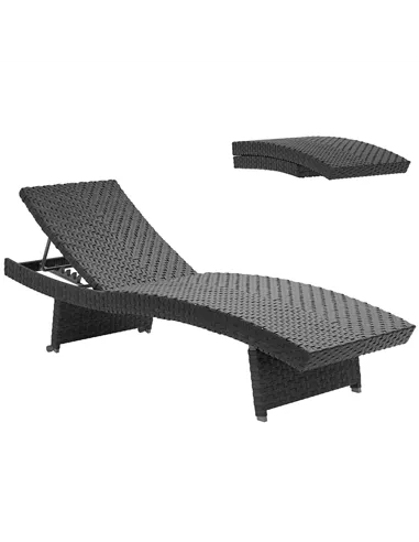 Outsunny Outdoor PE Rattan Sun Lounger, Folding Wicker Garden Lounger Recliner with 4-Level Adjustable Backrest, Rolling Sunbed 